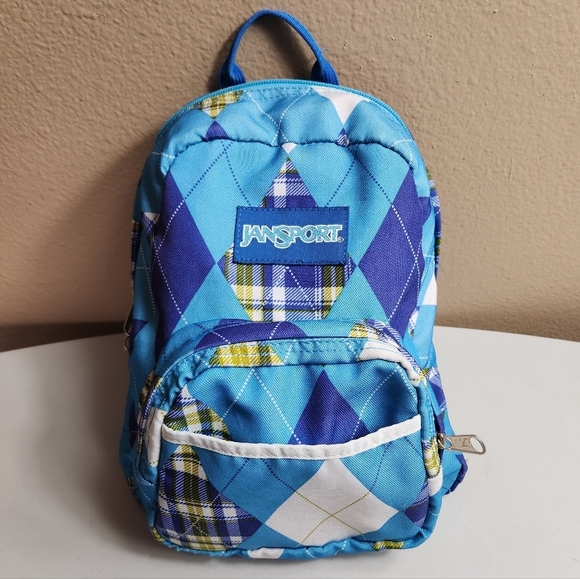 Jansport Handbags - Jansport Blue Argyle Mini Backpack